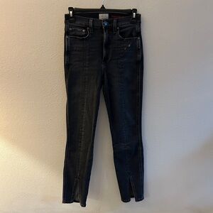 Alice + Olivia AOLA Good High Rise Skinny Fit Front Slit Black Magic Size 26